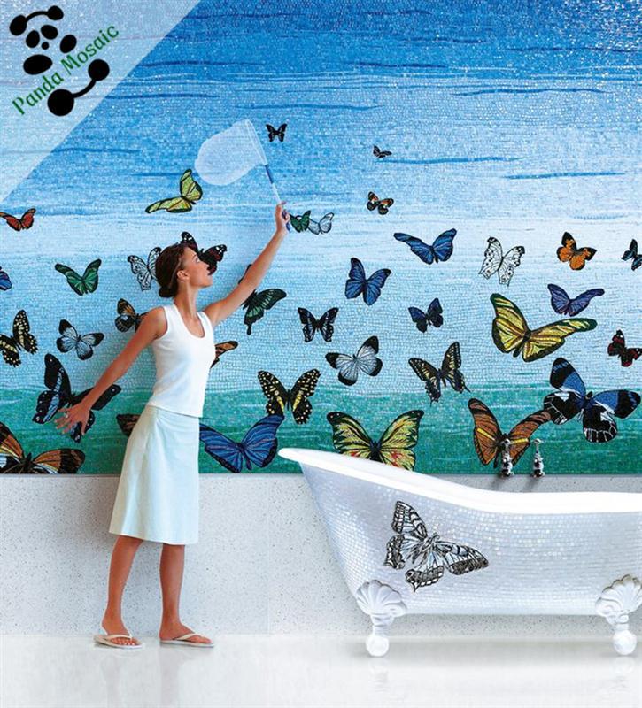 Bird Handmade Animal Design Wall Tile Chinese Mosaic Picture Glass Mosaic Wall Art Murals
