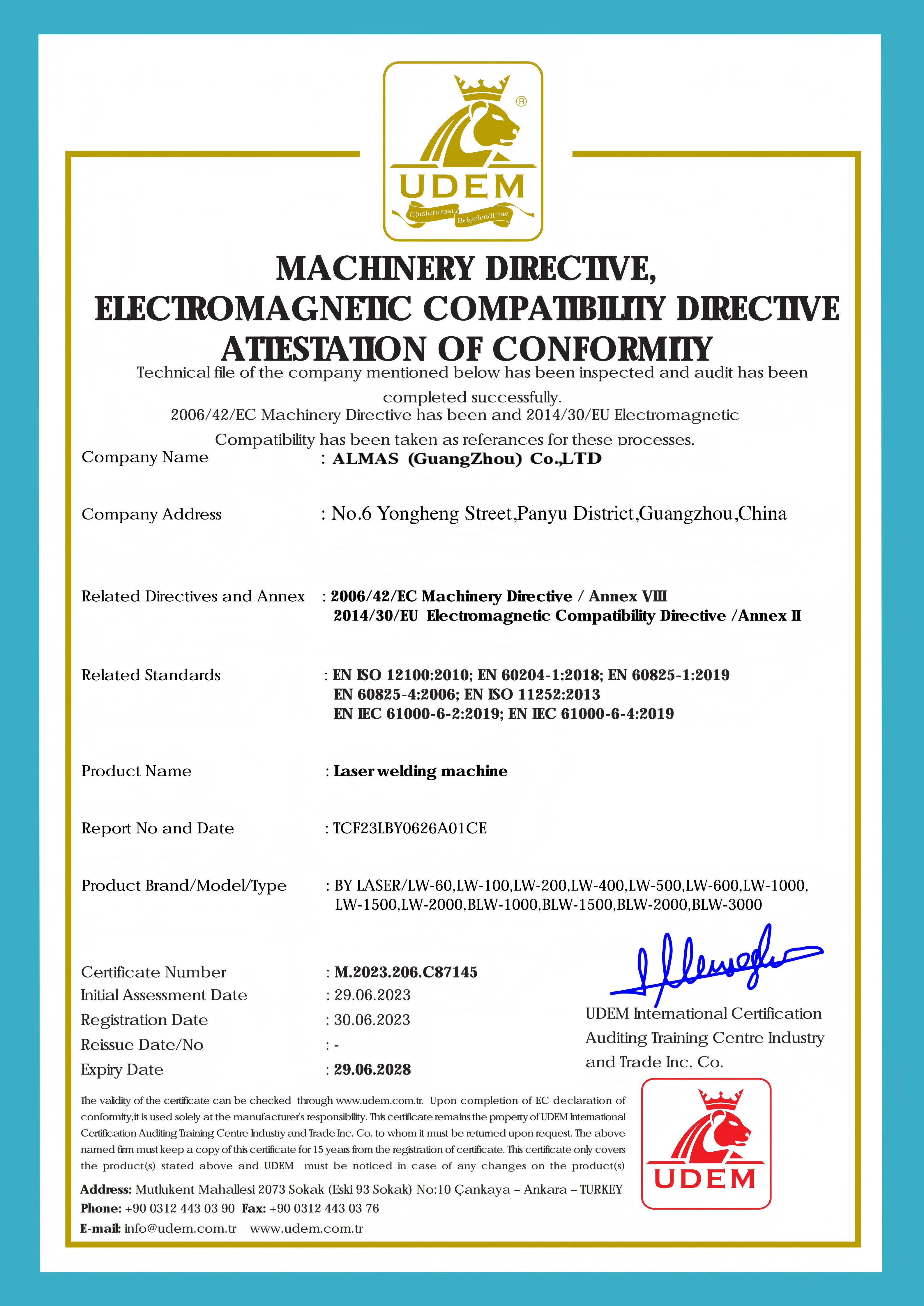 ALMAS (Guangzhou) Co.，LTD Certifications