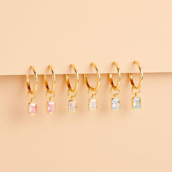 5mm 2.5inches Copper Earrings Mackenzie Birthstone Hoops Rhodium Plated