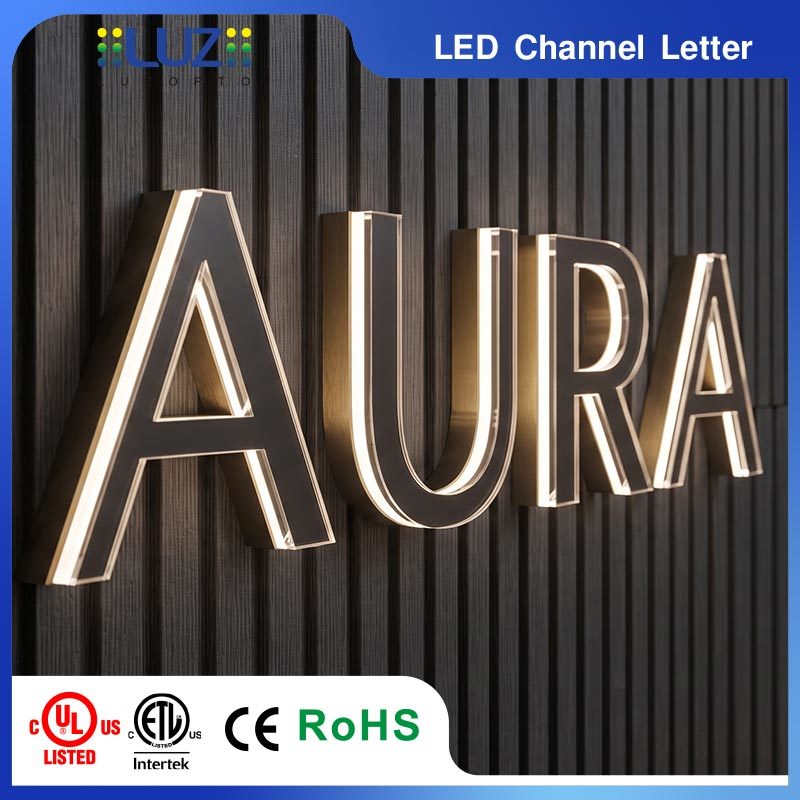 Metal Base Plate Top Layer Miniature Architectural Precision Edge-Lit LED Letter For Luxury Fashion Brand