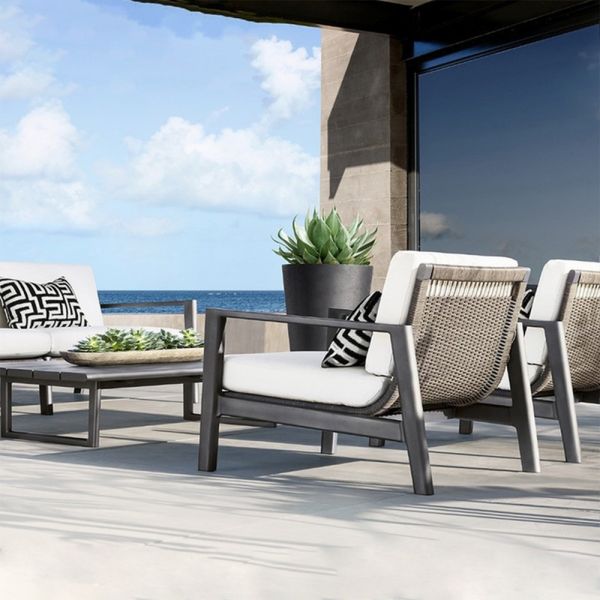 Modern Outdoor Furniture Poly Rattan Garden Sofa with Waterproof Fabric Seat
