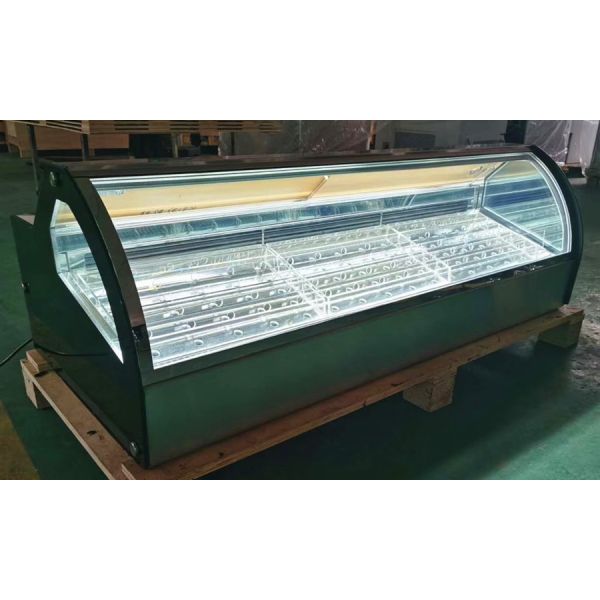 12 Pans Italian Gelato Showcase , Curved Glass Freezer For Ice Cream Display