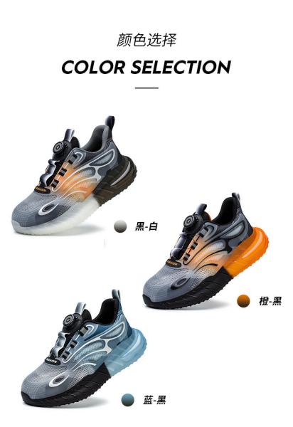 Summer BOA Rotating Button Work Shoes KPU Flying Knit Comfortable Safety Shoes Kevlar Anti-stab TPU Popcorn Shoe Sole Work Shoes