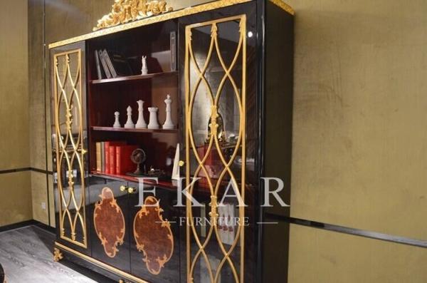 Vintage Empire Style Solid Wood Bookcase With Glass Doors TJ-029