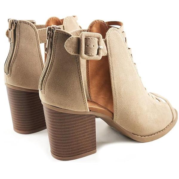 Mid Heel Hallow Women Heeled Shoes TPR Outsole Buckle Fish Mouth Sandals OEM ODM