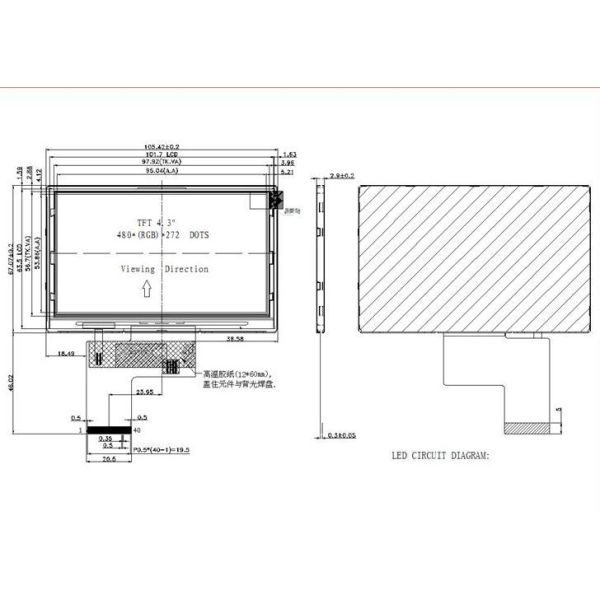 4.3 Inch TFT LCD Display 480x272 40 Pin LCD Display 500 Cd/M2 With RGB Interface