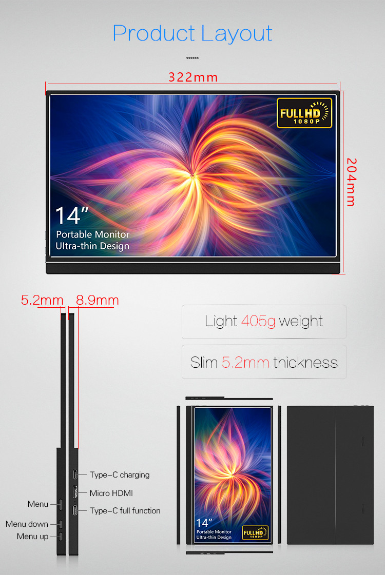 портативный монитор игры 14inches