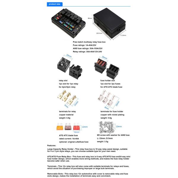 Multiway Standard Blade Relay and Fuse Socket Modular Fuse and Relay Box System 8 Fuses 2 Relay Box