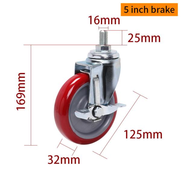 EDL à charge moyenne 5 pouces 150 kg rouges TPU à fil de roue par pivotement et type de frein 505S-86