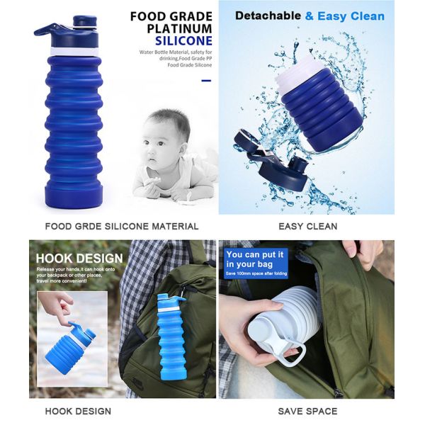 Экологически чистый сложной спортивный силиконовый портативный складной бутылка с водой нетоксичная
