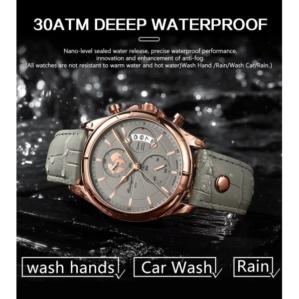 Waterproof Men's Quartz Chronograph Watch – Leather Strap· Luminous Dial | OEM