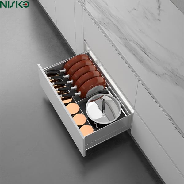 Estante extraíble para botellas de armario de cocina, cesta para cubiertos, divisores de cajones para ollas y sartenes