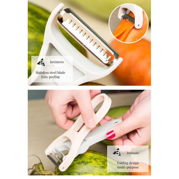 Ergonomic Anti-Slip Handle 2-in-1 Potato Carrot Peeler Stainless Steel Chopper Tool for Cutting Fruit Vegetables