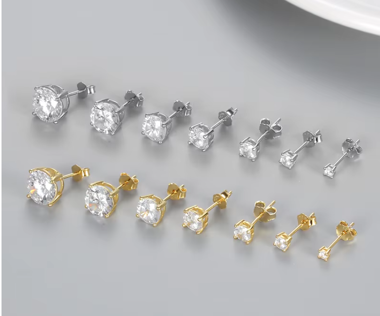 Boucles d'oreilles de mode coréennes bijoux 925 argent classique classique boucles d'oreilles en diamant unique 2-10 mm boucles d'oreilles en zirconie pour femmes