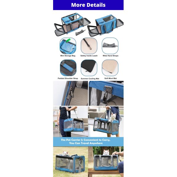 Premium Soft-Sided Pet Carrier For Large Medium Cats And Dogs Travel Safe Secure