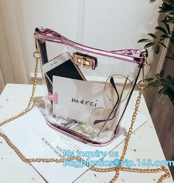 Promo custom clear pvc shopping bag, Vinyl Coating Handbags with Logo, shopping bag with custom hand made printing, hand