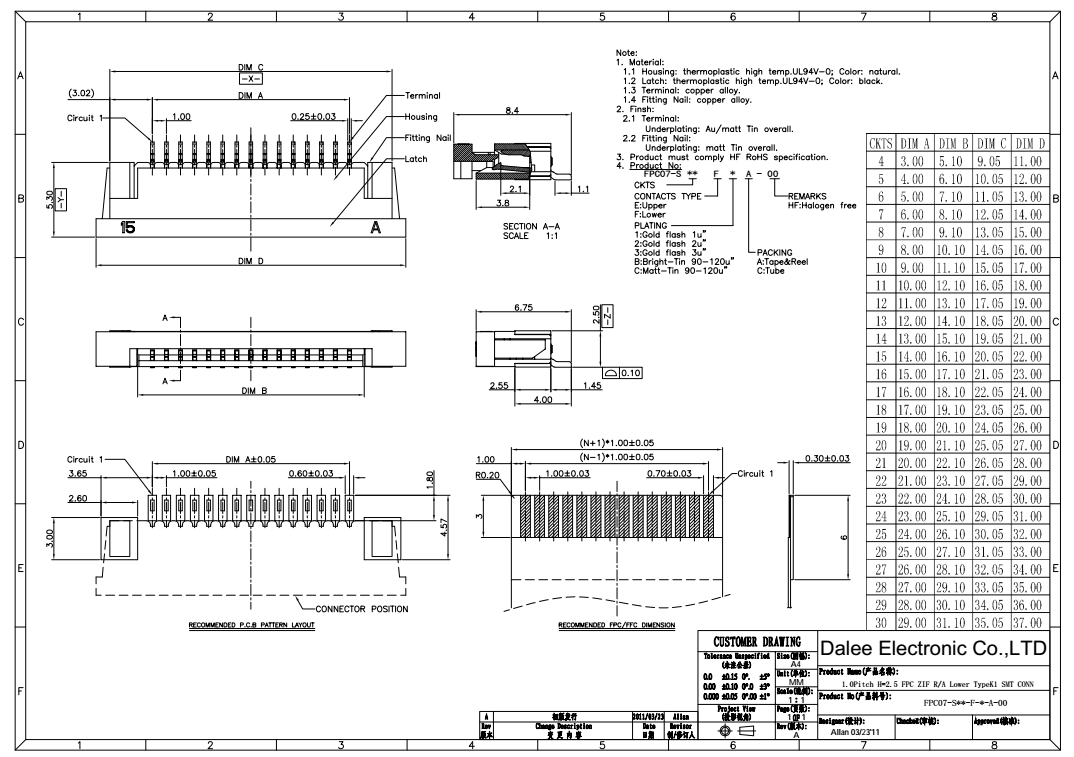 1.0mm Pitch Flex PCB Connector Active Product Status For Industrial Automation