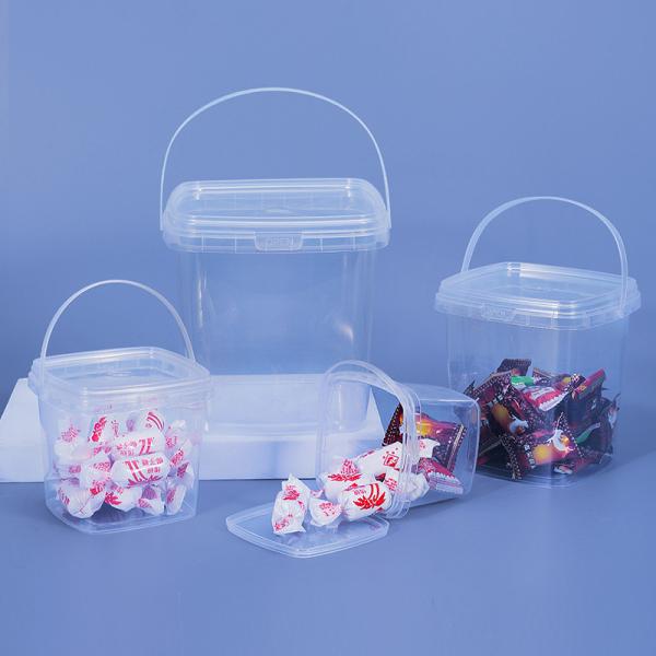 Transparent Mini Food Bucket PP Material 280ml Square Plastic Pail for Milk Storage