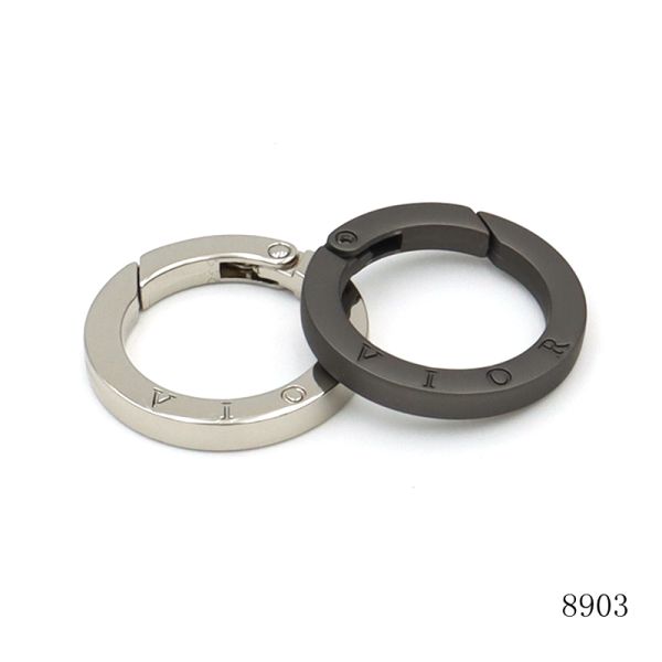 Flat Circle Carabiners Custom 1 Inch O Ring Silver / Black With Debossed Logo