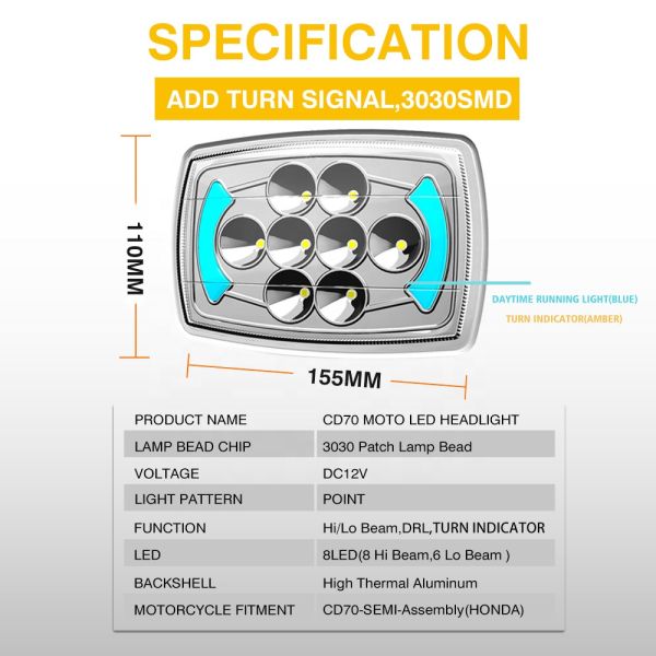 YAYE CD70 CJ125 Lampe de vélo à LED ampoule DC12V Voltage DRL / signal de virage inclus