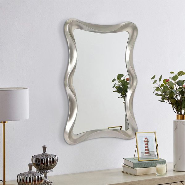 Wave Shape Wall Mounted Makeup Mirror Magnifying Silver Bathroom