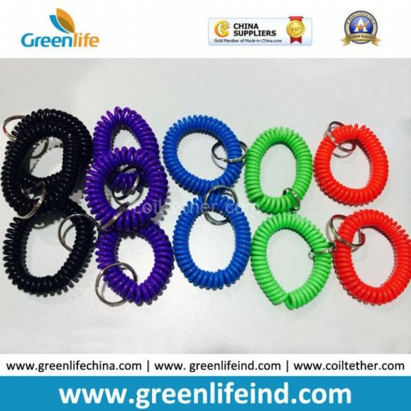 Elastic Promotional Gift Multicolors Plastic Wrist Coil W/Key Ring