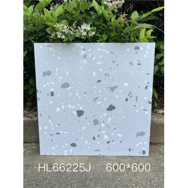 Beige Elegant 600x600mm Indoor Floor Antibacterial Terrazzo Ceramic Tiles For Bathroom and Kitchen