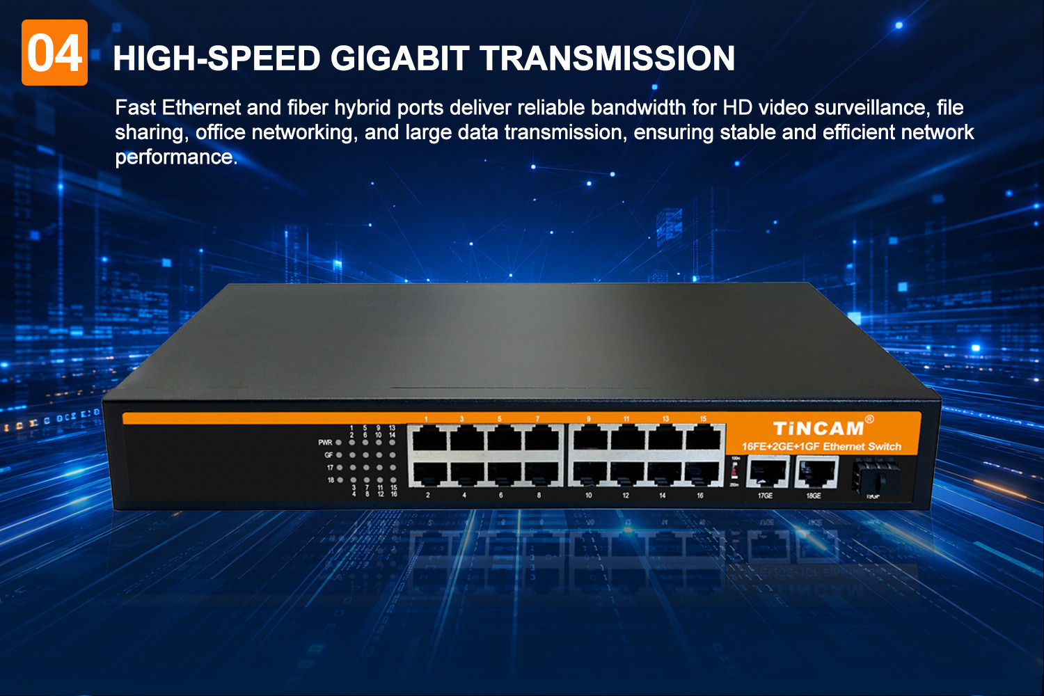 19 Port Fast Ethernet Switch 16 X 10 100Mbps RJ45 2 Gigabit RJ45 Uplink 1 Gigabit SFP Fiber Port Unmanaged Metal Network Switch TBC S4116N 3PF