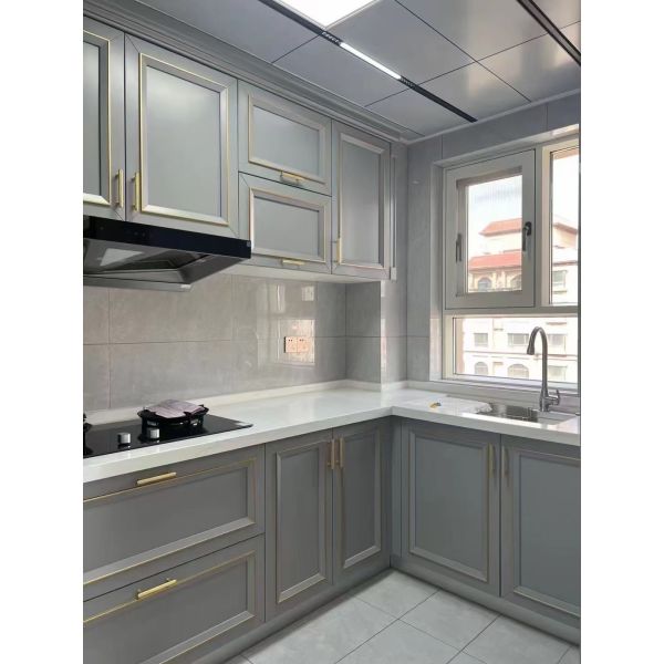 15mm Solid Wood Island Modular Black Melamine Kitchen Cabinets Units