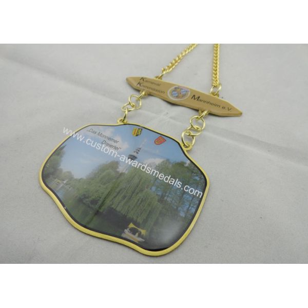 3D Carnival Zinc Alloy, Pewter Medal by Offset Printing, Long Gold Plating Metal Chain