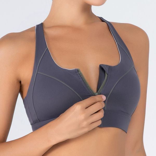 Full Cup Front Zipper Sports Bra Shockproof Fitness High Strength