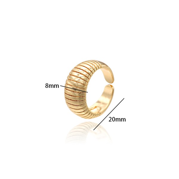 Fashion Design Adjustable Jewelry Ring 14K Gold Plated Straight Line Pattern Large Cow Horn Circular Opening Ring