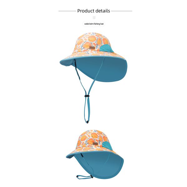 Adjustable Neck Flap Childrens Bucket Hats 46cm UV Protection OEM ODM