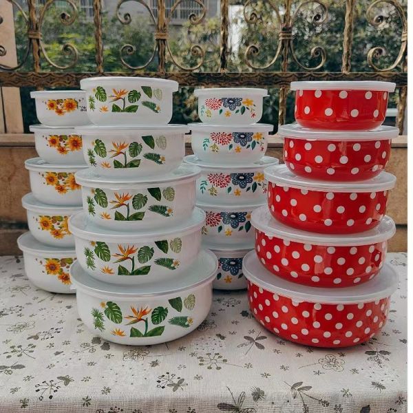 Classical Style Enamel Storage Bowl Salad Bowl Set Sizes 10cm 12cm 14cm 16cm 18cm