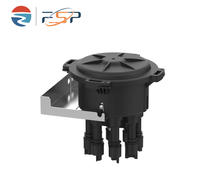 Cierre de empalme de fibra óptica pre-conectada de 8 puertos para aplicaciones FTTX en negro