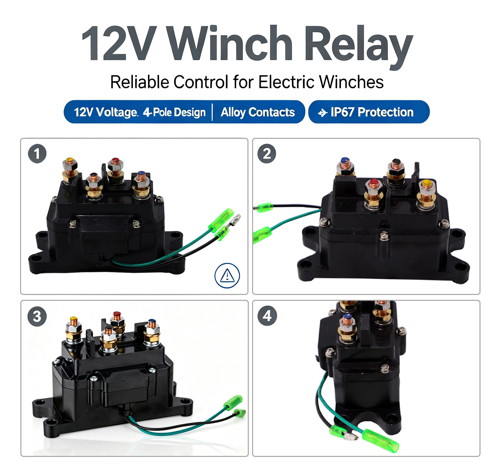 12V 250V ATV UTV Start Winch Control Relay Solenoid 9000 LB