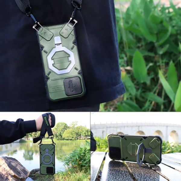Rugged Outdoor Phone Case with Industrial-Grade Shockproof Protection, Magnetic Kickstand, and Lanyard Hole