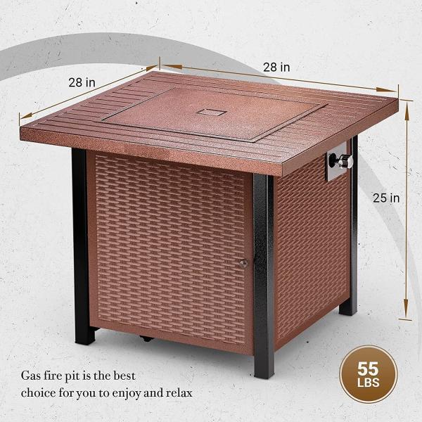 30 Inch Res Outdoor Propane Fire Pit 50,000 BTU Adjustable Flame Square Fire Table