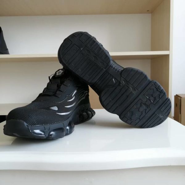 Steel Toe BOA Rotating Button Work Shoes Flying Knit Comfortable Safety Shoes With Kevlar Midsole And PU Sole