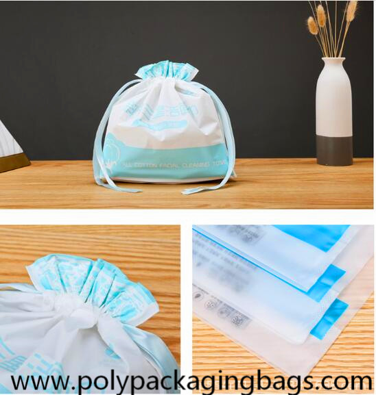 Nontoxic Gravure Printing Washing Face Towel Drawstring Packaging Bags