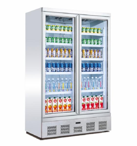Upright Commercial Beverage Refrigerator , Bottom Mount Double Door Display Freezer