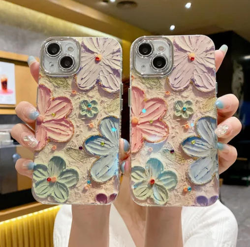 Blue Rhinestone Flower iPhone Case Shockproof Waterproof