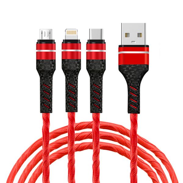 Negro / Rojo 3 en 1 cable de carga trenzado 1M longitud USB 2.0 cable de carga rápida