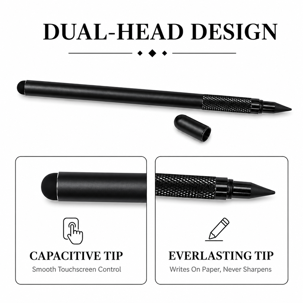 2 in 1 Dual Head Stylus with Round Rubber Touch Tip and Everlasting Graphite Point, Passive Universal Pen for Tablets Phones