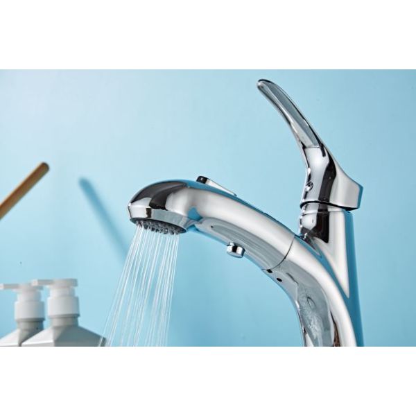 Single Hole Silver electroplate above Counter Copper Pull Faucet