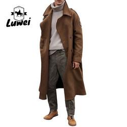 Vestuário de Inverno Clássico Trenzado Peito Plaid Utilidade Coteiro Trenzado Longo Slim Fit Jaqueta de Homem Single Long Breasted