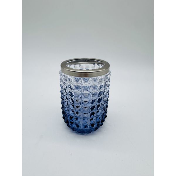 New design ombre blue glass bathroom accessories set round with diamond dot soap dispenser tumbler soap dish