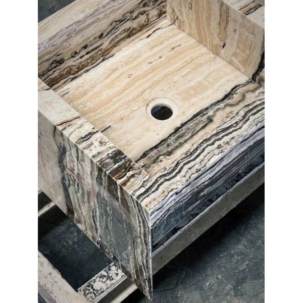 Luxury Tiramisu Travertine Washbasin | Warm Beige and Brown Stone Vanity