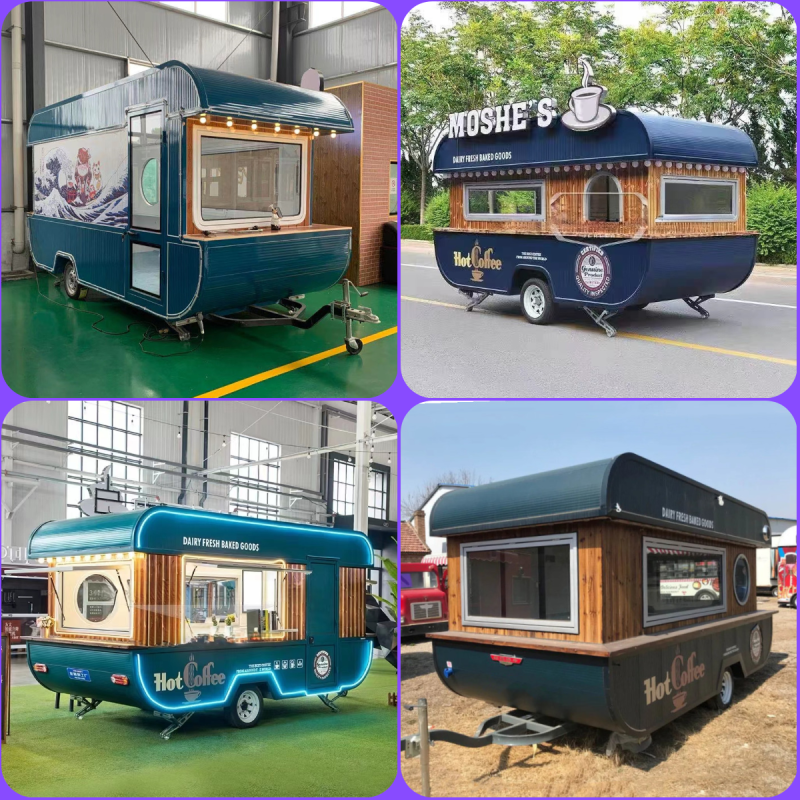 Vacuum Tyre Mobile Food Carts with Grilled Sausage Machine and Stainless Steel Design