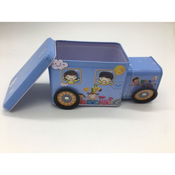 Candy Storage 2 Tin Branded Gift Boxes Blue Car Shape With Four Wheels For Kids